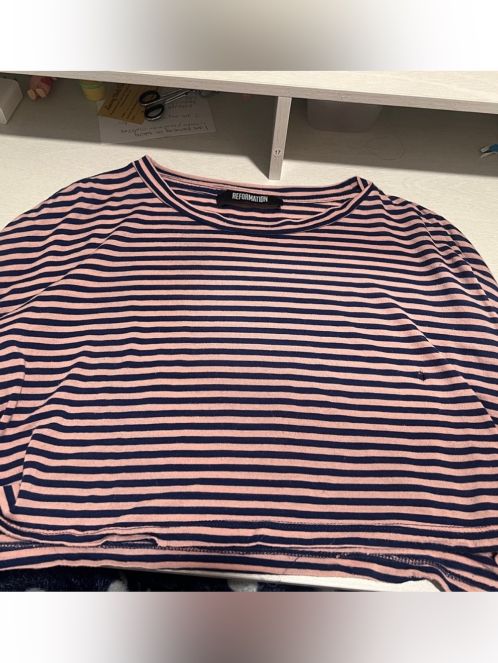 Reformation Blue and White Striped long sleeve crop top